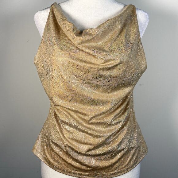Strappy Cowl Neck Vintage Coolwear USA Iridescent Tan Gold Backless Y2k Tank Top - Picture 1 of 6
